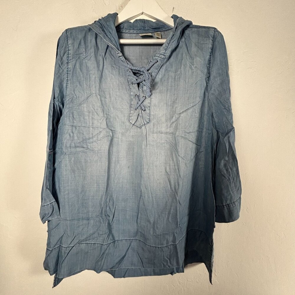 Zenergy by Chico's Womens Lace-Up Front Tencel Denim Pullover Jacket Size 3